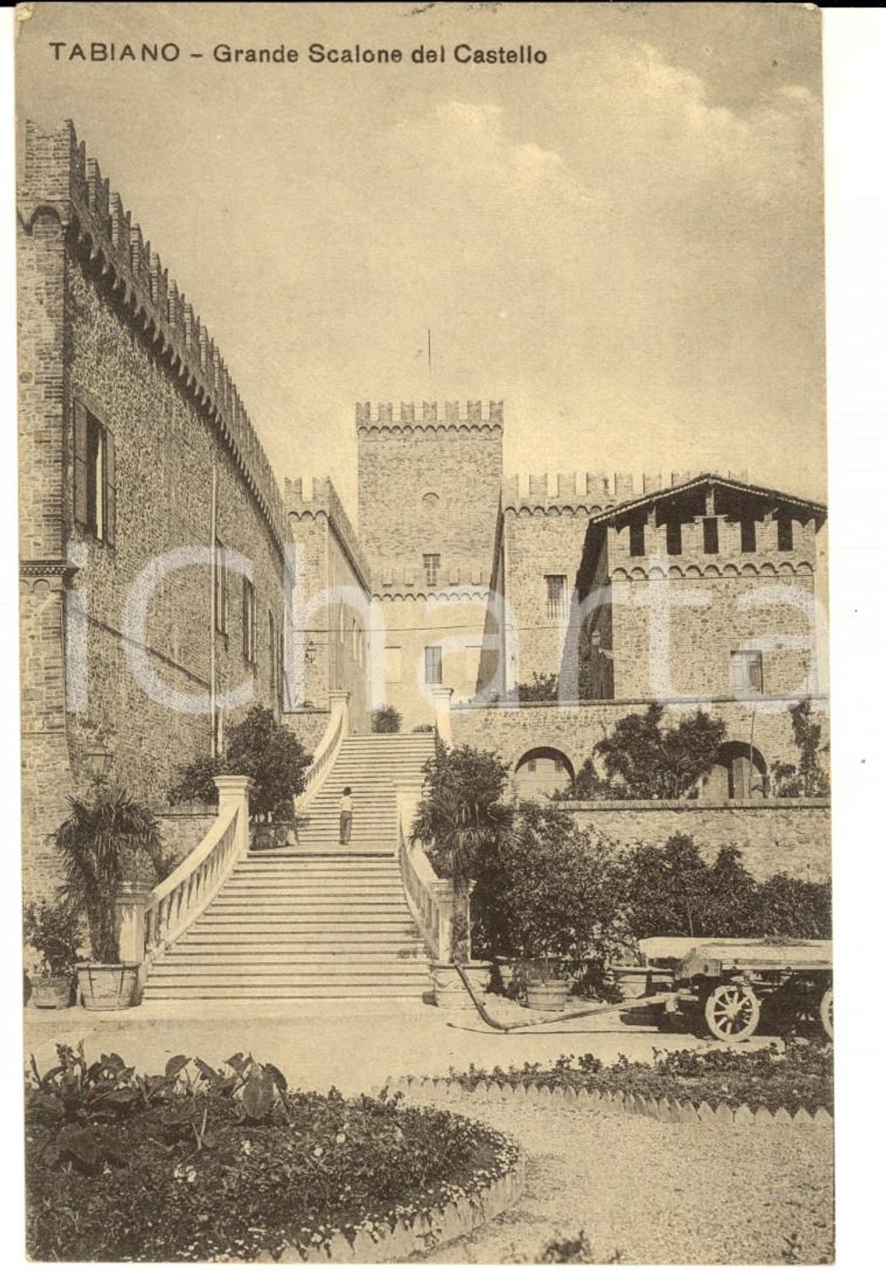 Cartolina originale da collezione 1909 TABIANO TERME PR Grande scalone del castello Cartolina ANIMATA FP 1