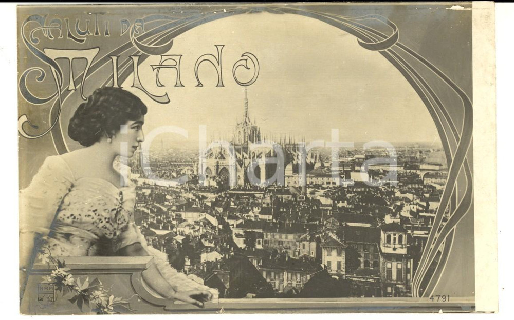 Cartolina originale da collezione 1900 ca MILANO Veduta aerea del Duomo Cartolina ART NOUVEAU FP 1