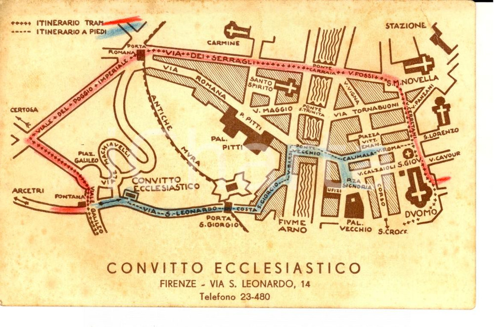 Cartolina originale da collezione 1930 ca FIRENZE Convitto Ecclesiastico  Mappa Cartolina postale FP NV 1