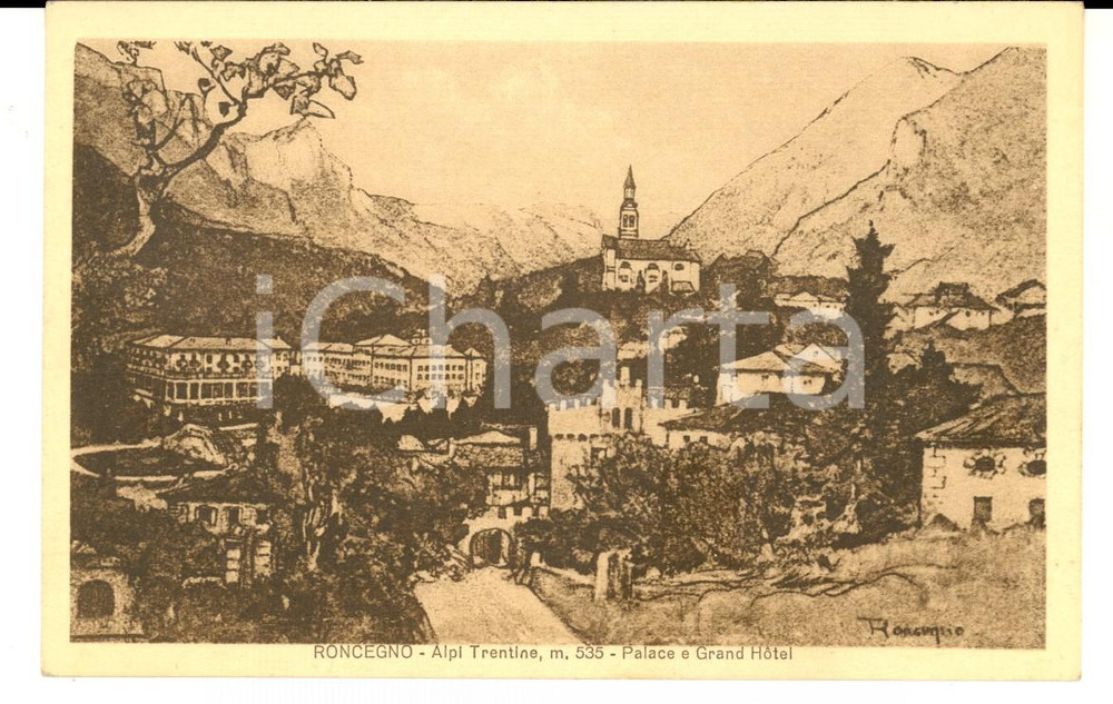Cartolina originale da collezione 1930 ca RONCEGNO TERME TN Palace e GRAND HOTEL Cartolina FP VG 1
