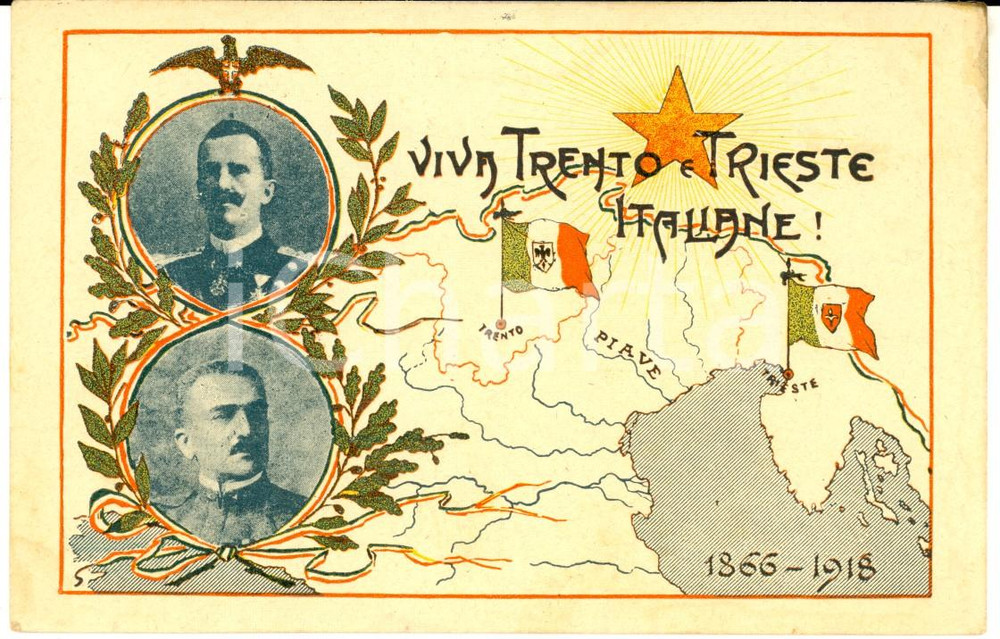 Cartolina originale da collezione 1918 IRREDENTISMO Viva TRENTO e TRIESTE italiane! Cartolina ILLUSTRATA 1