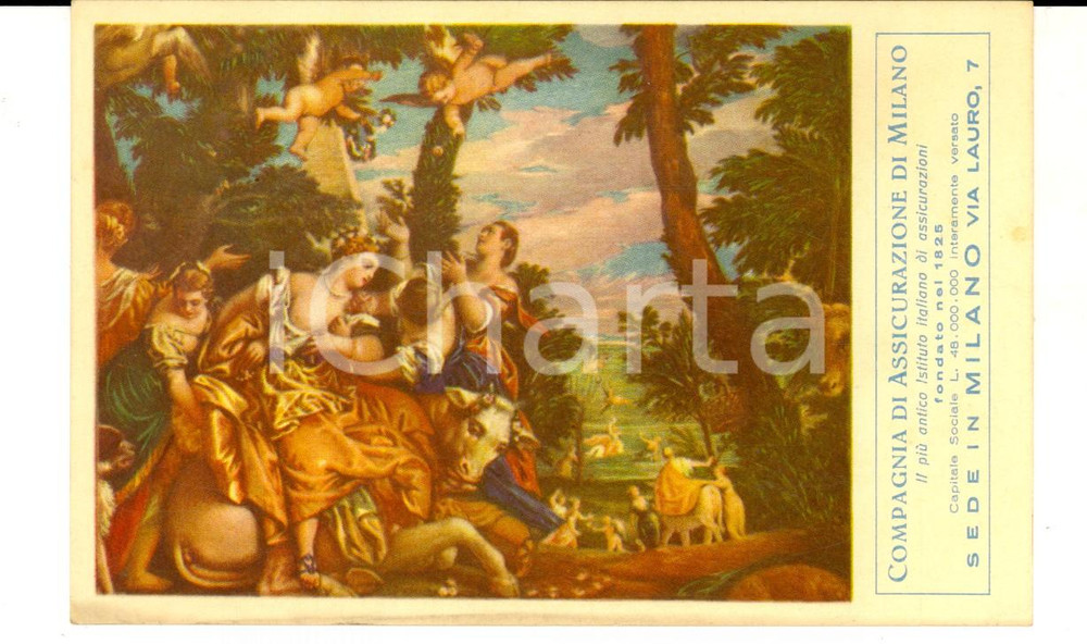 Cartolina originale da collezione 1935 ca MILANO Compagnia Assicurazione VERONESE Ratto d Europa Cartolina 1