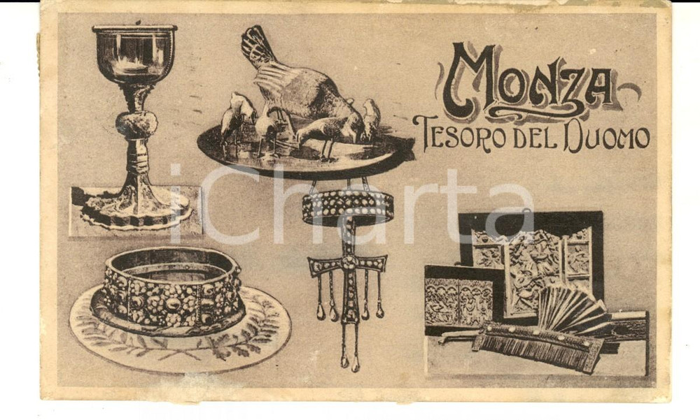 Cartolina originale da collezione 1923 MONZA Il Tesoro del Duomo Cartolina postale ILLUSTRATA FP VG 1