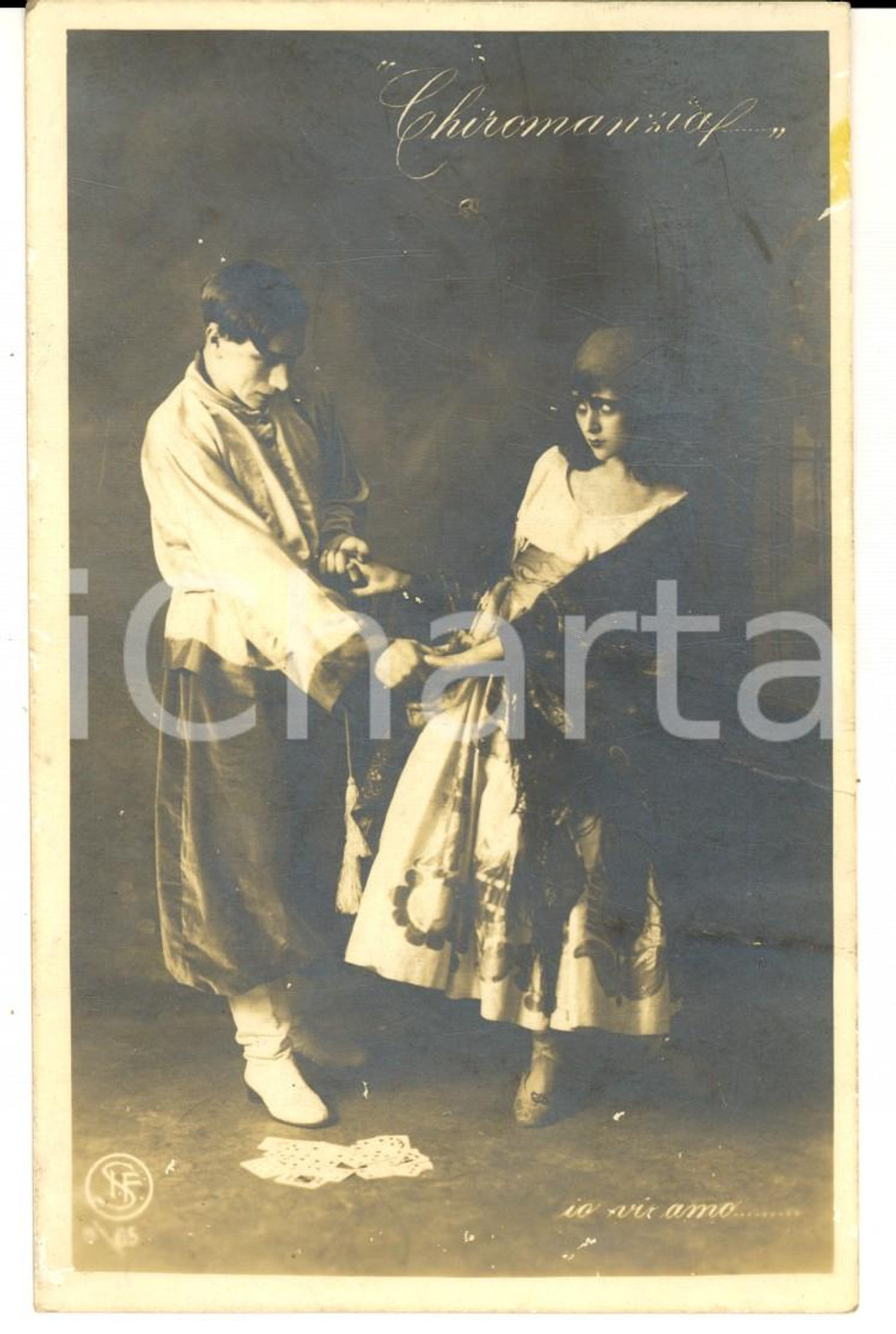 Cartolina originale da collezione 1926 COSTUMI Chiromanzia tra innamorati Cartolina postale VINTAGE FP 1