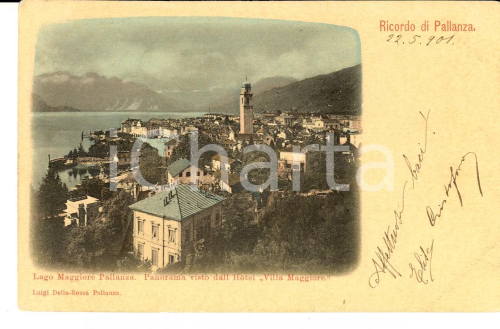 Cartolina originale da collezione 1901 VERBANIA PALLANZA Panorama visto dall hotel VILLA MAGGIORE Cartolina FP VG 1