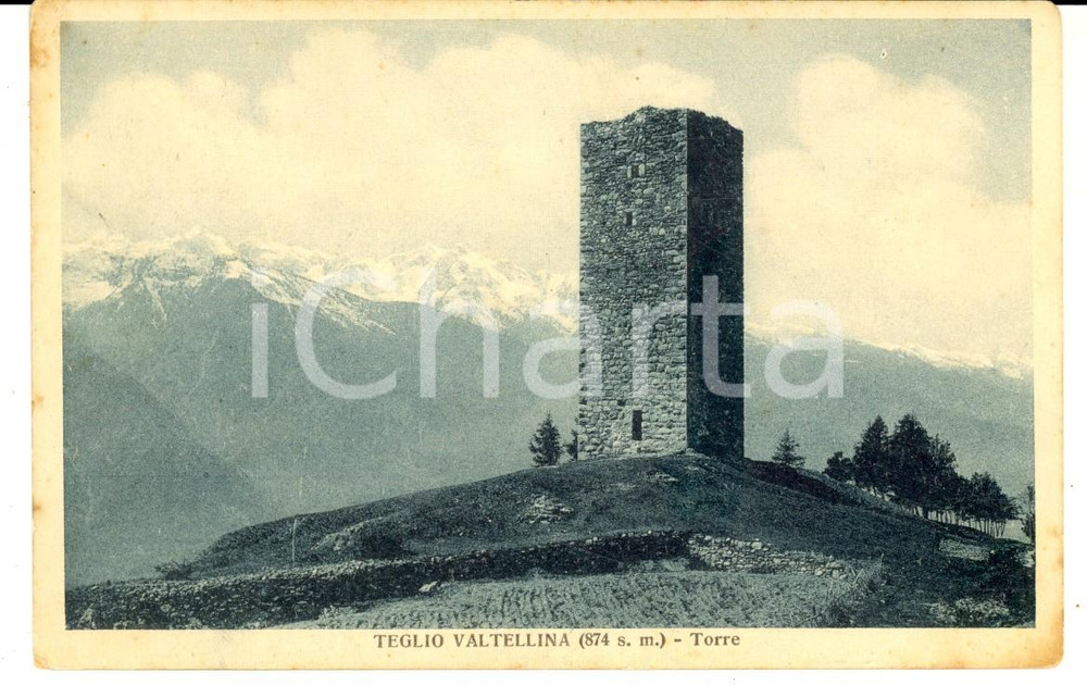 Cartolina originale da collezione 1926 TEGLIO VALTELLINA SO Veduta della Torre Cartolina postale FP VG 1