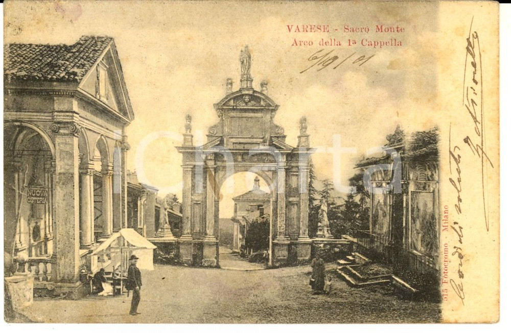 Cartolina originale da collezione 1901 VARESE SACRO MONTE  Arco della Prima Cappella con osteria Cartolina 1