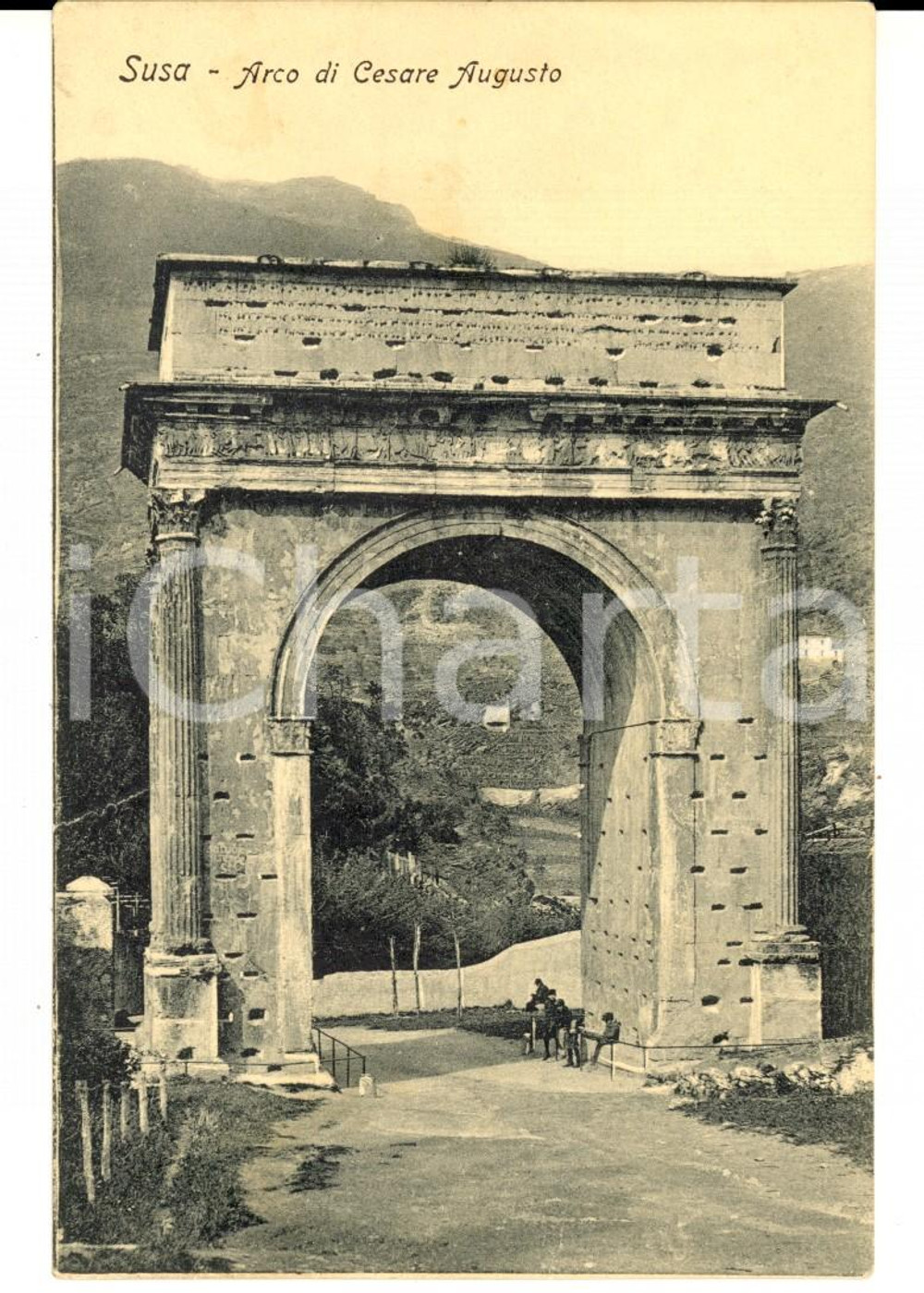 Cartolina originale da collezione 1914 SUSA TO Arco di Cesare Augusto Cartolina postale ANIMATA FP VG 1