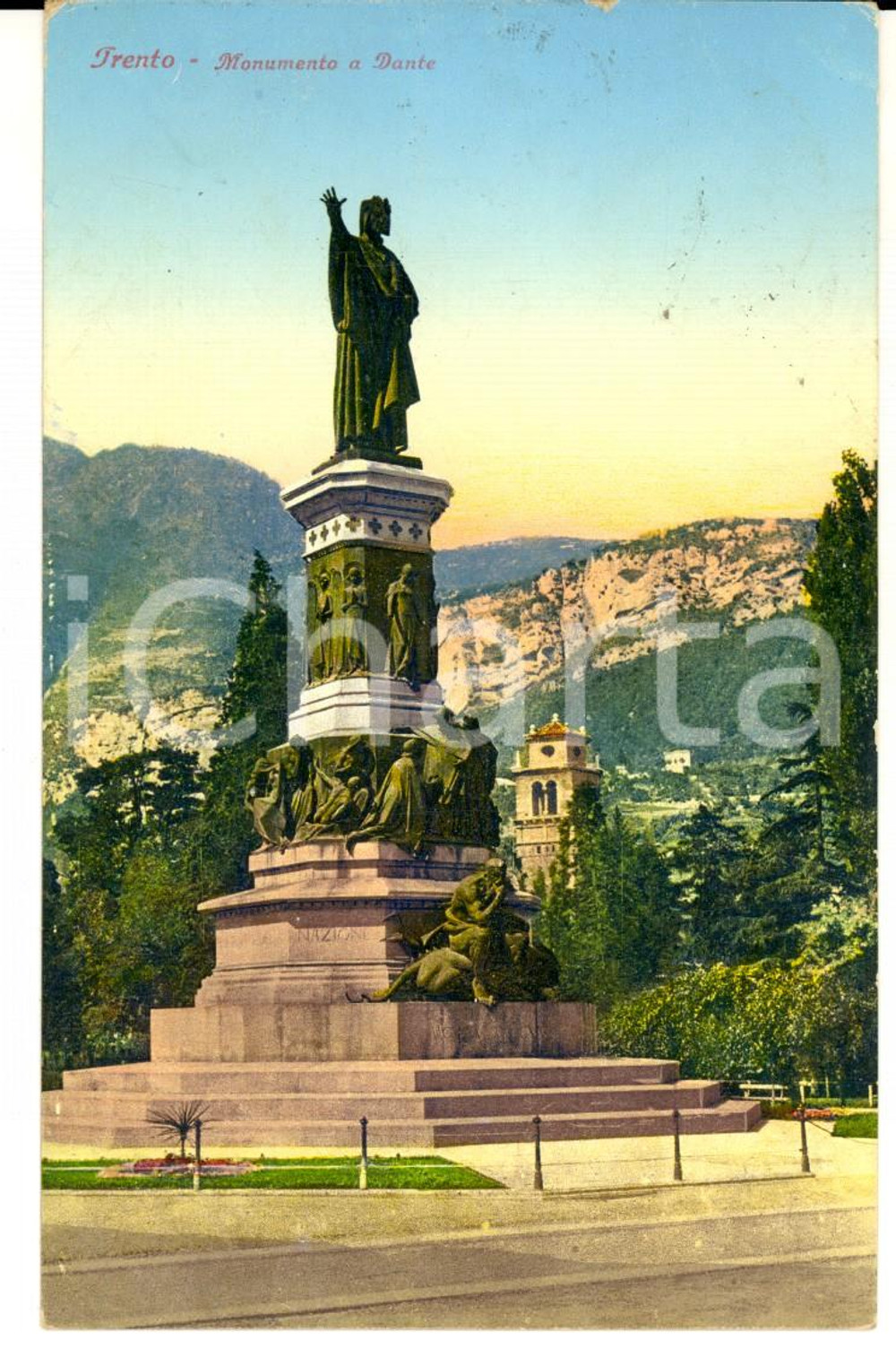 Cartolina originale da collezione 1932 TRENTO Monumento a DANTE Cartolina postale ILLUSTRATA FP VG 1
