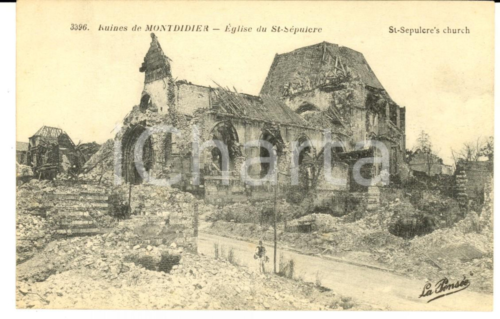 Cartolina originale da collezione 1920 ca MONTDIDIER SOMME, F Ruines Ã©glise du STSEPULCRE Carte postale 1