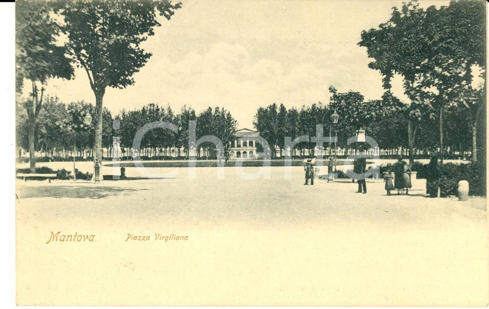 Cartolina originale da collezione 1903 MANTOVA Piazza Virgiliana Cartolina postale ANIMATA FP VG 1