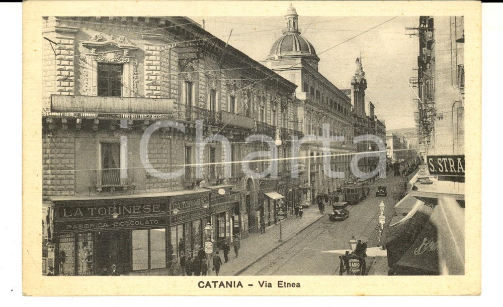 1932 CATANIA Via ETNEA con fabbrica cioccolato LA TORINESE *Cartolina FP VG