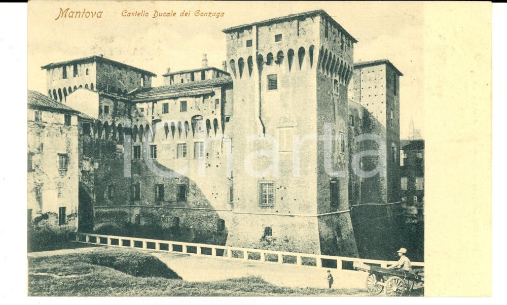 Cartolina originale da collezione 1903 MANTOVA Castello Ducale dei GONZAGA Cartolina ANIMATA carretto FP VG 1