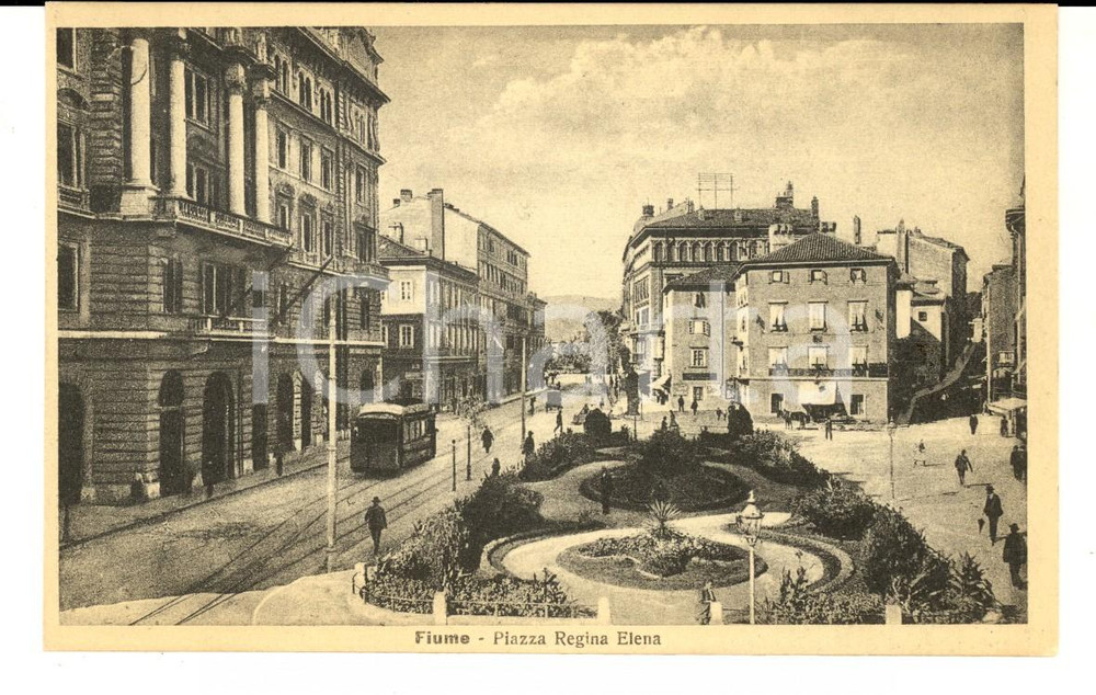 Cartolina originale da collezione 1920 ca FIUME Veduta di piazza REGINA ELENA Cartolina ANIMATA FP NV 1