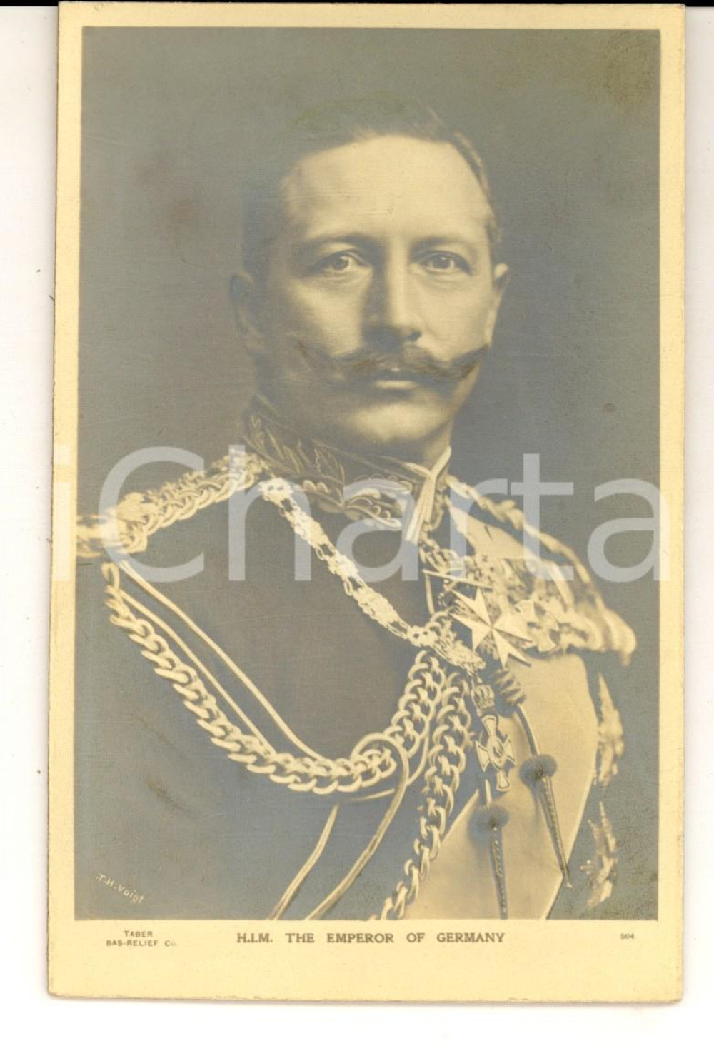 Cartolina originale da collezione 1915 ca The Emperor of GERMANY Wilhelm II   Portrait Postcard in basrelief 1