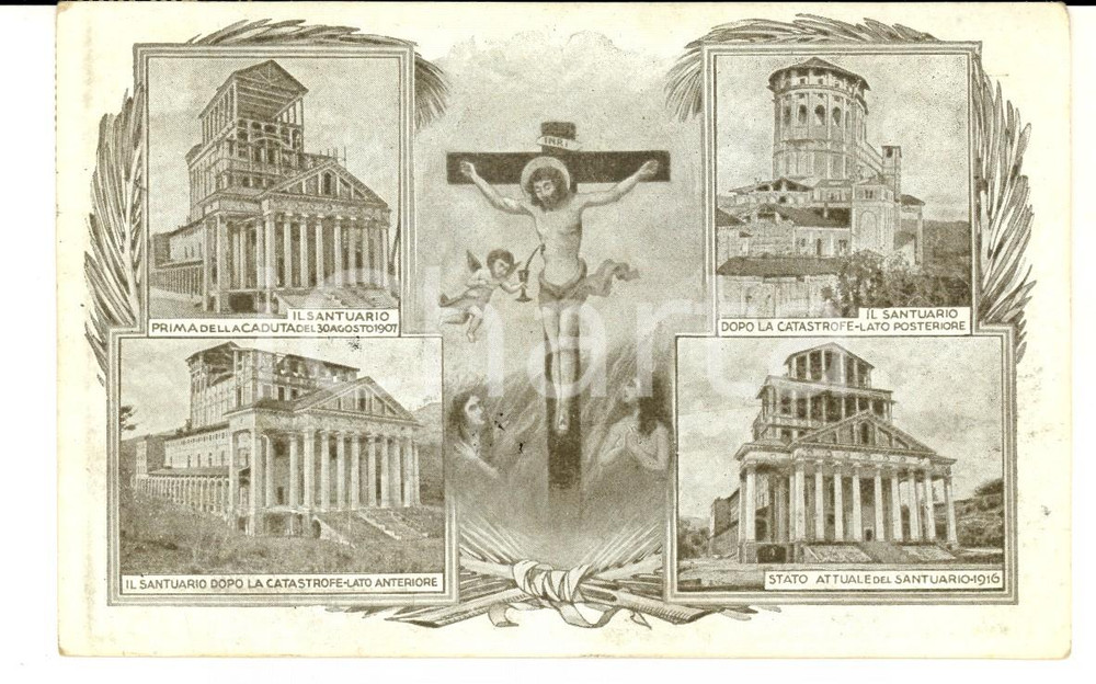 Cartolina originale da collezione 1919 BOCA NO Vedutine santuario SANTISSIMO CROCIFISSO crollo 1907 Cartolina 1