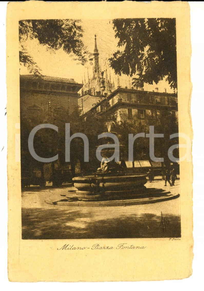 Cartolina originale da collezione 1928 MILANO Veduta di piazza FONTANA Cartolina postale F. PASTA FP VG 1