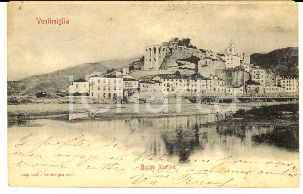 Cartolina originale da collezione 1902 VENTIMIGLIA IM Veduta di Borgo Marina Cartolina postale FP VG 1