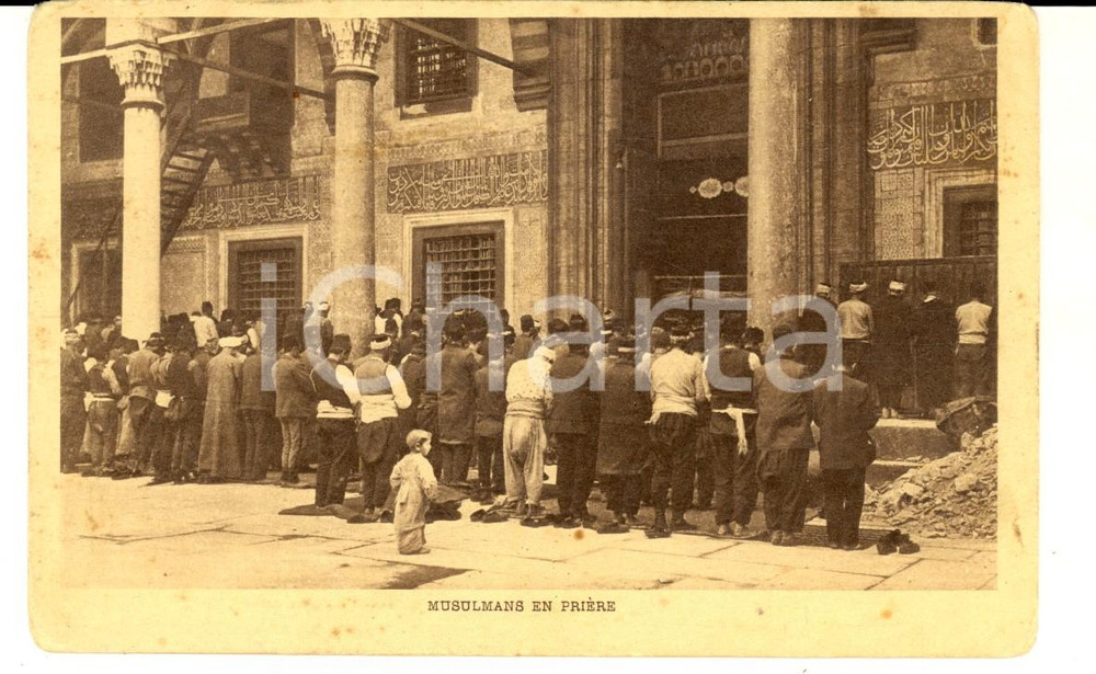 Cartolina originale da collezione 1920 ca ALGERIE ? Musulmans en piÃ¨re Carte postale VINTAGE FP 1