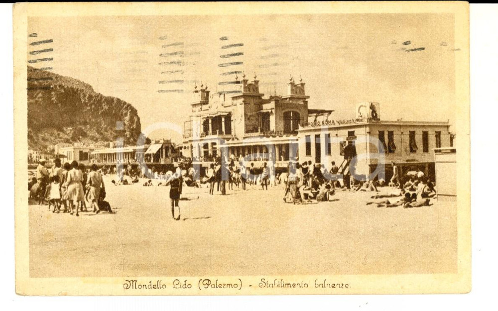 Cartolina originale da collezione 1931 MONDELLO LIDO PA Stabilimento balneare Cartolina ANIMATA FP 1