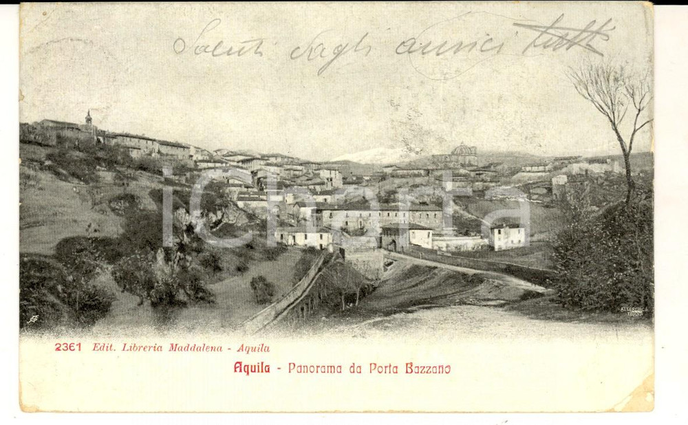 Cartolina originale da collezione 1919 L AQUILA Panorama da PORTA BAZZANO Cartolina postale FP VG 1