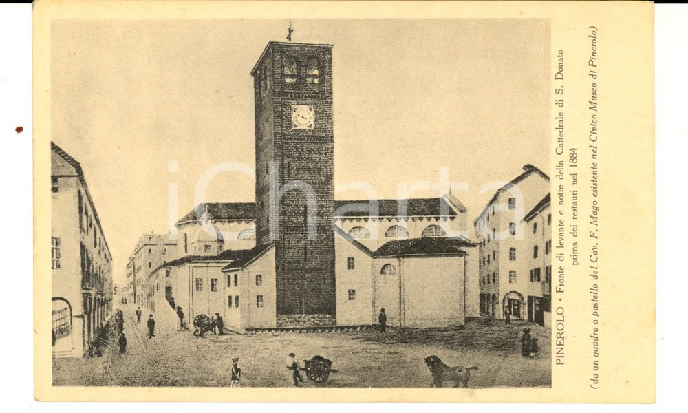 Cartolina originale da collezione 1915 ca PINEROLO TO Cattedrale di SAN DONATO Cartolina da quadro di F. MAGO 1