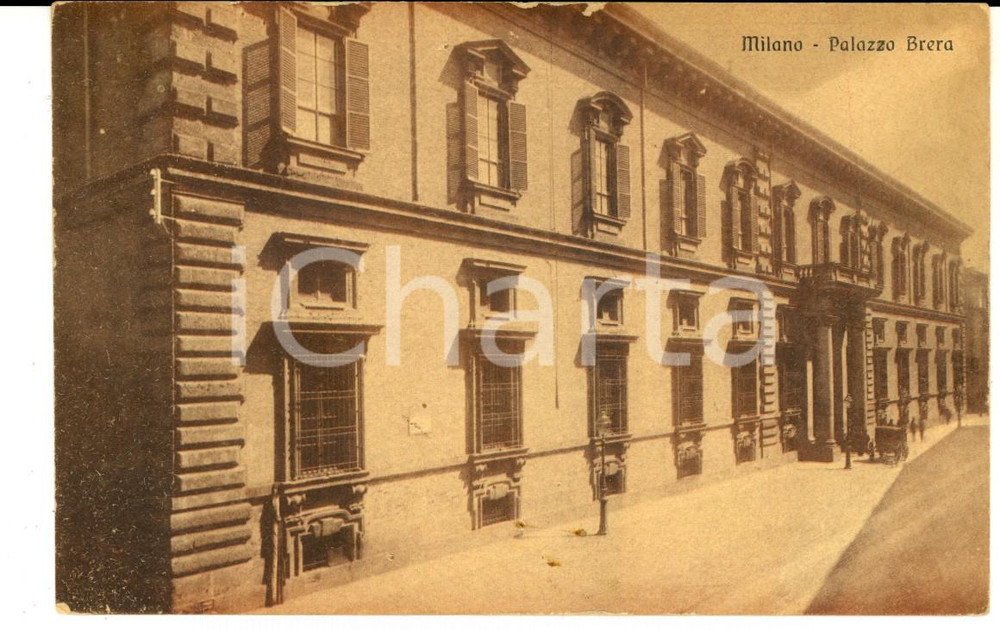 Cartolina originale da collezione 1915 MILANO Palazzo BRERA Cartolina ANIMATA con carrozza FP 1