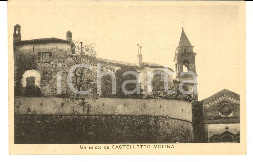 Cartolina originale da collezione 1920 ca CASTELLETTO MOLINA AT Veduta con il campanile Cartolina FP NV 1