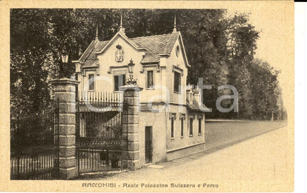 Cartolina originale da collezione 1943 RACCONIGI CN Reale PALAZZINA SVIZZERA e parco Cartolina FP VG 1