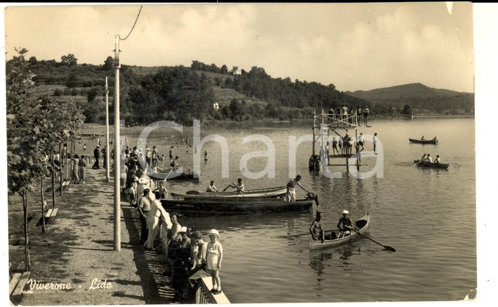 Cartolina originale da collezione 1948 VIVERONE BI Lido in estate Cartolina ANIMATA barche FP VG 1