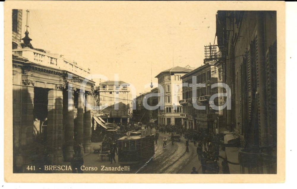 Cartolina originale da collezione 1930 BRESCIA Veduta di corso ZANARDELLI Cartolina ANIMATA con tram 1