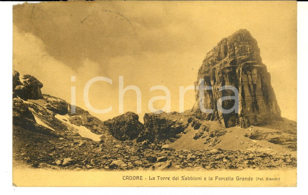 Cartolina originale da collezione 1913 Touring Club Italiano CADORE Forcella Grande TORRE DEI SABBIONI FP 1