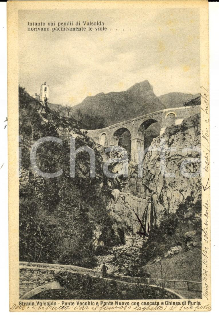Cartolina originale da collezione 1938 STRADA VALSOLDA Ponte Vecchio e Ponte Nuovo  Chiesa di PURIA Cartolina 1