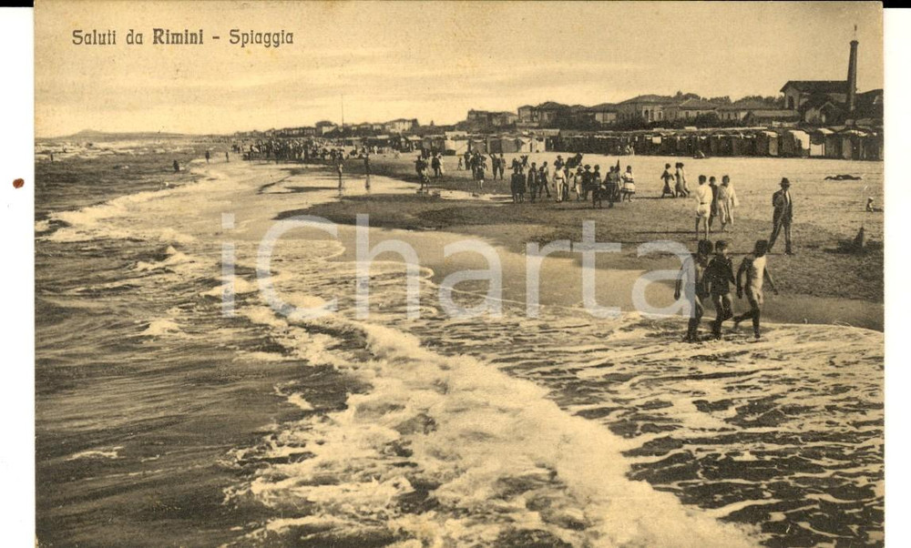 Cartolina originale da collezione 1929 RIMINI Veduta della spiaggia affollata Cartolina postale FP VG 1