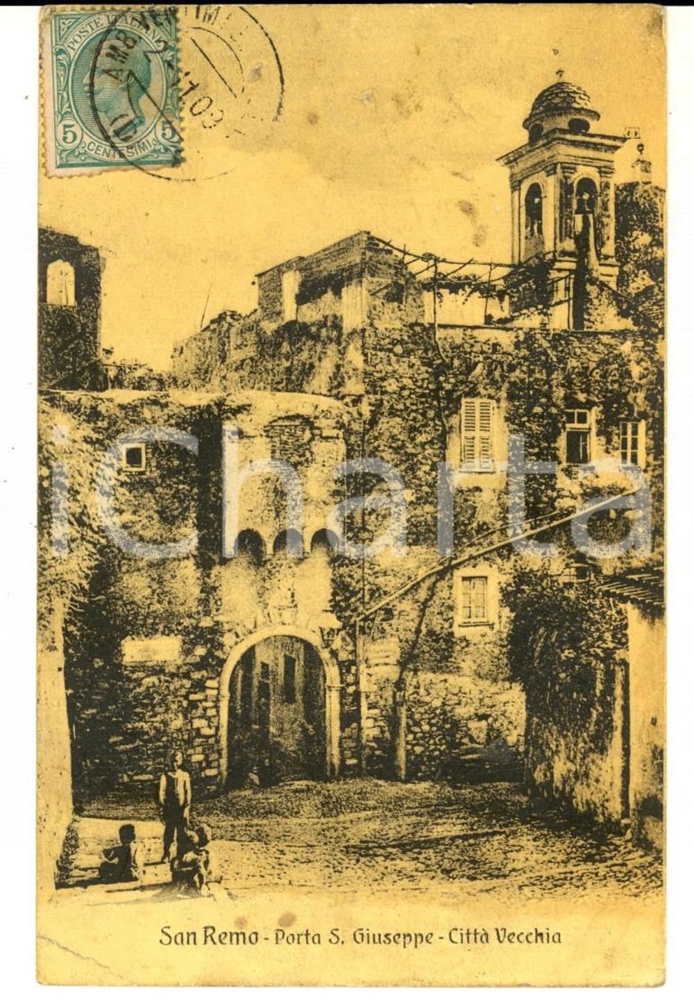 Cartolina originale da collezione 1909 SANREMO IM Porta SAN GIUSEPPE  CittÃ  Vecchia Cartolina ANIMATA FP VG 1