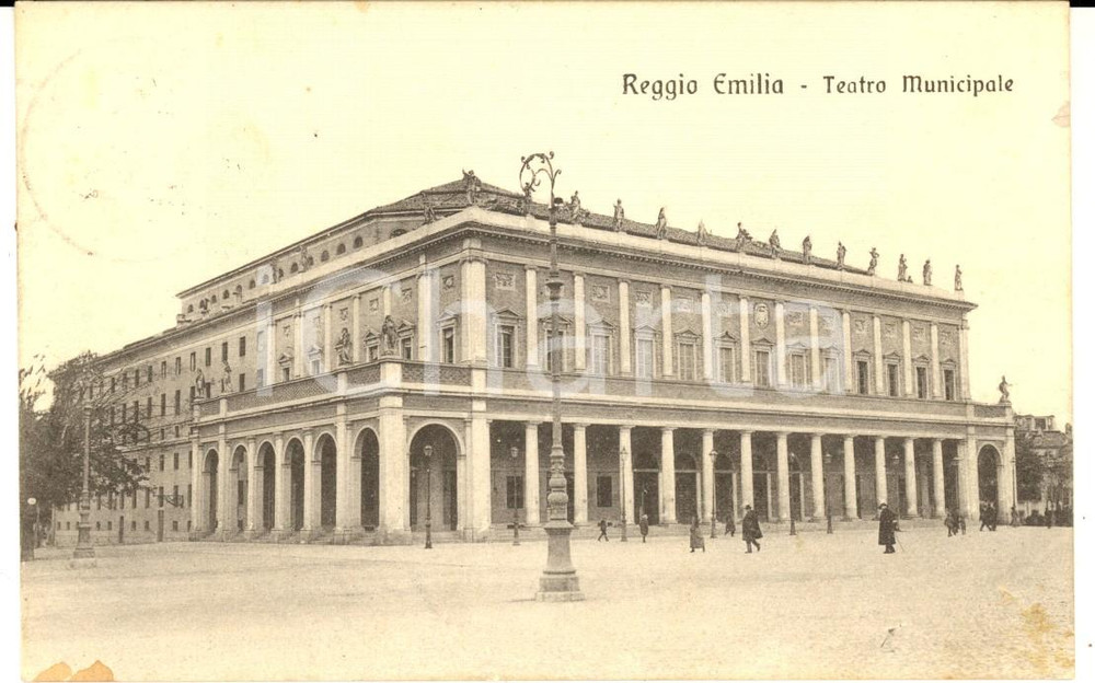 Cartolina originale da collezione 1919 REGGIO EMILIA Teatro Municipale  Esterno Cartolina ANIMATA FP VG 1