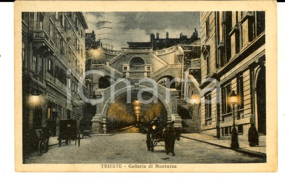 Cartolina originale da collezione 1928 TRIESTE Galleria di MONTUZZA Cartolina postale ILLUSTRATA ANIMATA FP VG 1