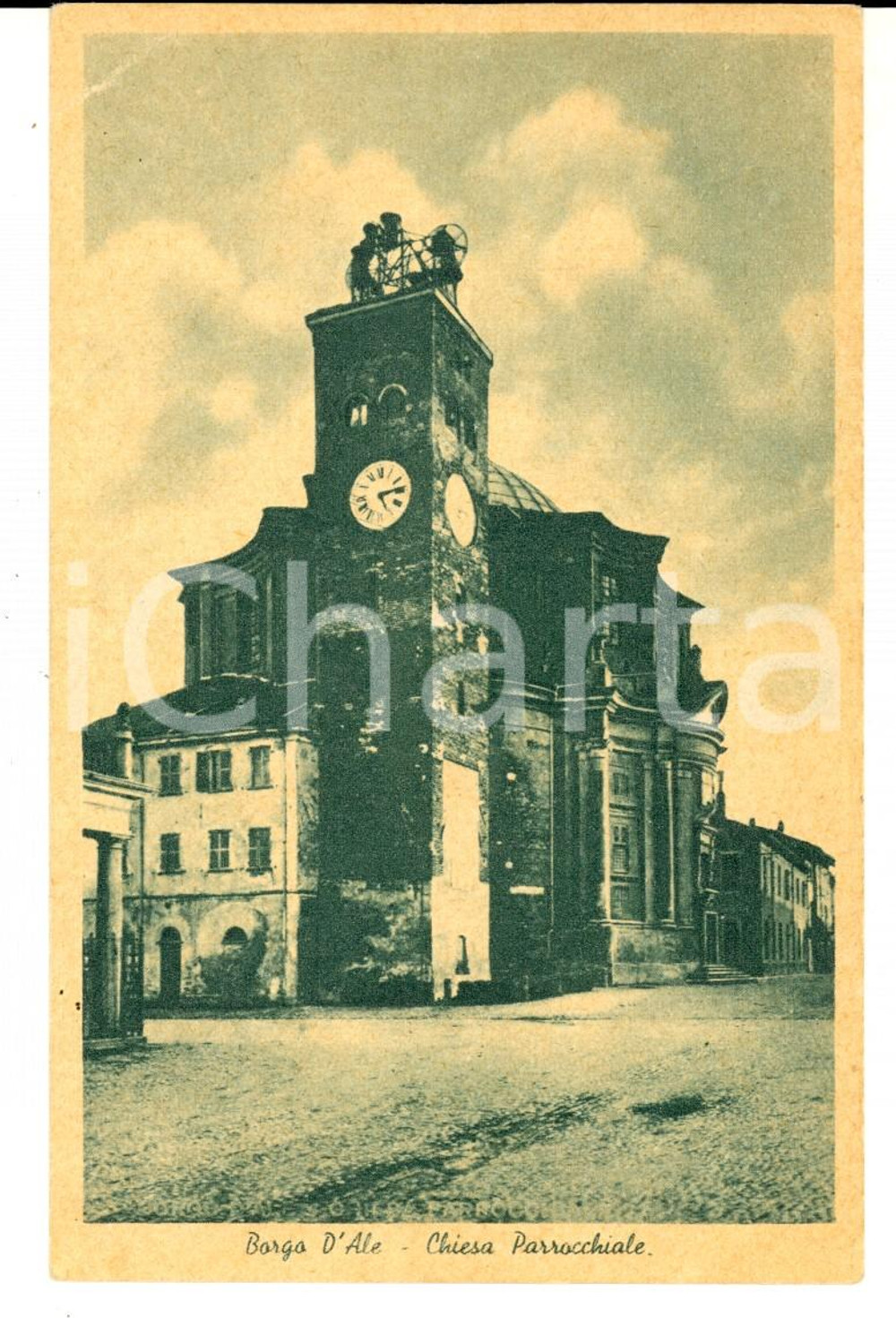 Cartolina originale da collezione 1915 ca BORGO D ALE VC Veduta della chiesa parrocchiale Cartolina FP NV 1