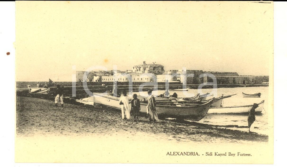 Cartolina originale da collezione 1910 ca ALEXANDRIE EGYPTE Sidi Kayed Bey Fortress Carte postale ANIMEE 1