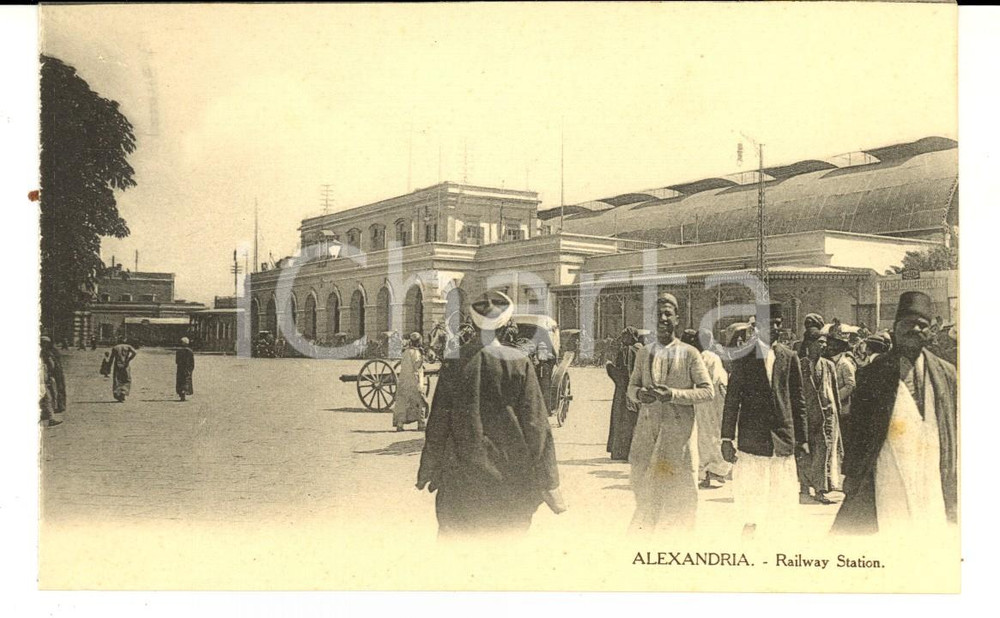 Cartolina originale da collezione 1910 ca ALEXANDRIE EGYPTE La Gare Carte postale ANIMEE VINTAGE 1