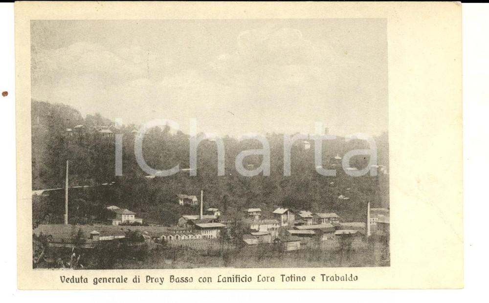 Cartolina originale da collezione 1915 ca PRAY BI Veduta generale con lanificio LORA TOTINO e TRABALDO Cartolina 1
