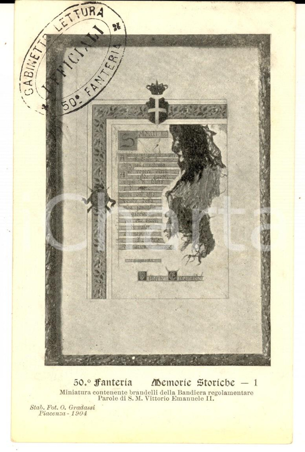 Cartolina originale da collezione 1904 ca 50Â° Reggimento Fanteria   Cartolina bandiera con timbro SALA LETTURA 1