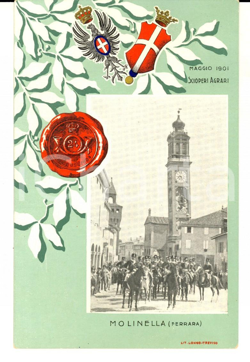 Cartolina originale da collezione 1901 MOLINELLA BO  Cartolina 24Â° Reggimento 2Â°squadrone  Scioperi agrari 1