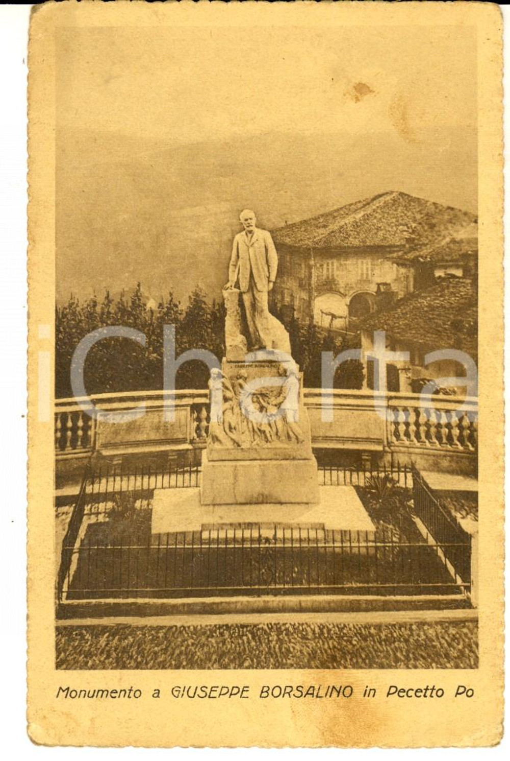 Cartolina originale da collezione 1920 ca PECETTO DI VALENZA AL Monumento a Giuseppe BORSALINO Cartolina FP NV 1