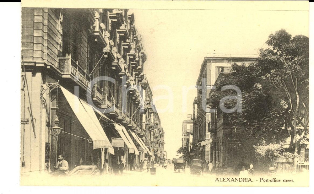 Cartolina originale da collezione 1910 ca ALEXANDRIE EGYPTE Rue de la Poste Carte postale ANIMEE VINTAGE 1
