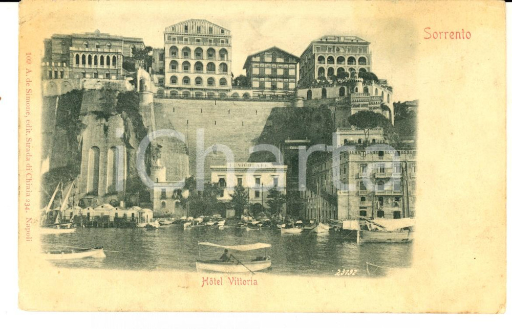 1903 SORRENTO (NA) Veduta Hotel VITTORIA con la funicolare *Cartolina ANIMATA
