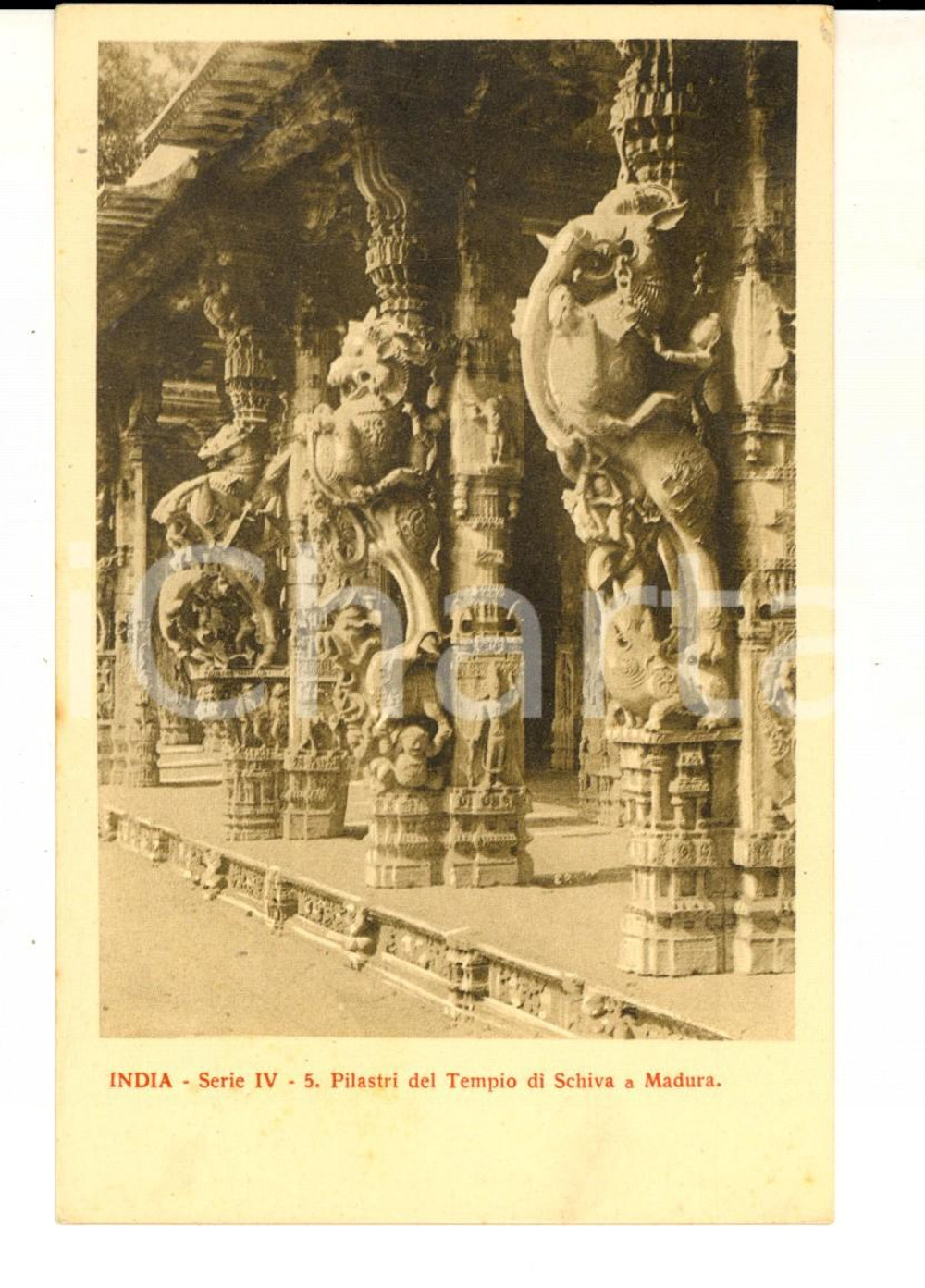 Cartolina originale da collezione 1935 ca MISSIONI ESTERE MADURAI INDIA Tempio di SHIVA Pilastri Cartolina 2 1