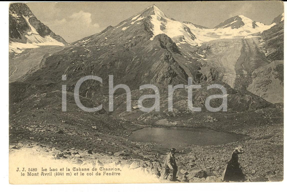 Cartolina originale da collezione 1900 ca SUISSE Vue avec la CABANE DE CHANRON  MONT AVRIL Carte ANIMEE 1