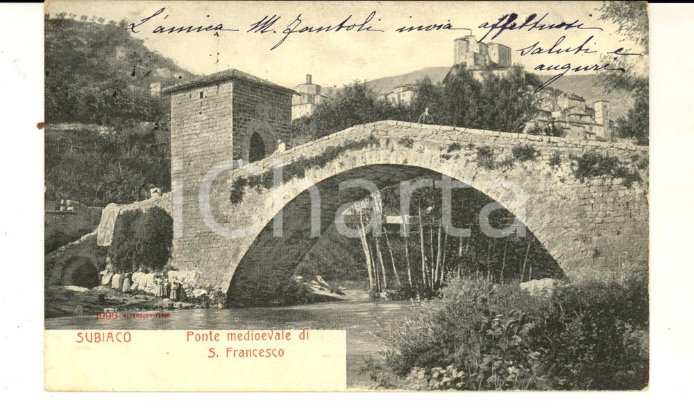 Cartolina originale da collezione 1903 SUBIACO RM Ponte medioevale di SAN FRANCESCO Cartolina postale FP VG 1