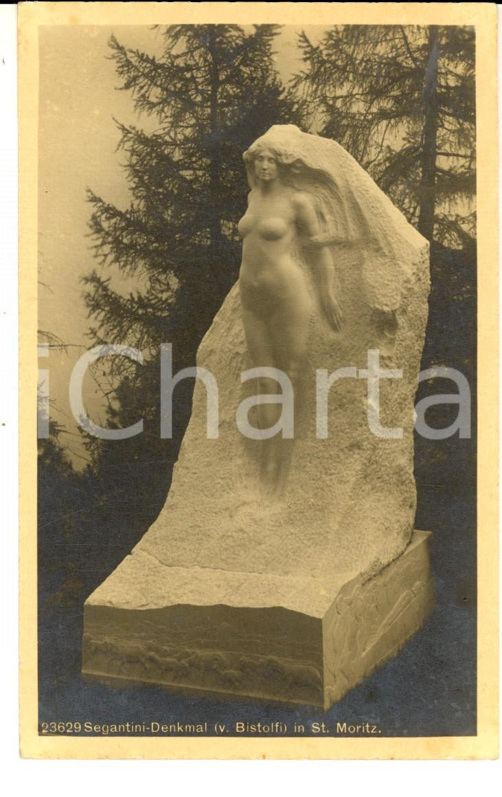 Cartolina originale da collezione 1930 ca ST. MORITZ  Museo SEGANTINI  Scultura Leonardo BISTOLFI Cartolina 1